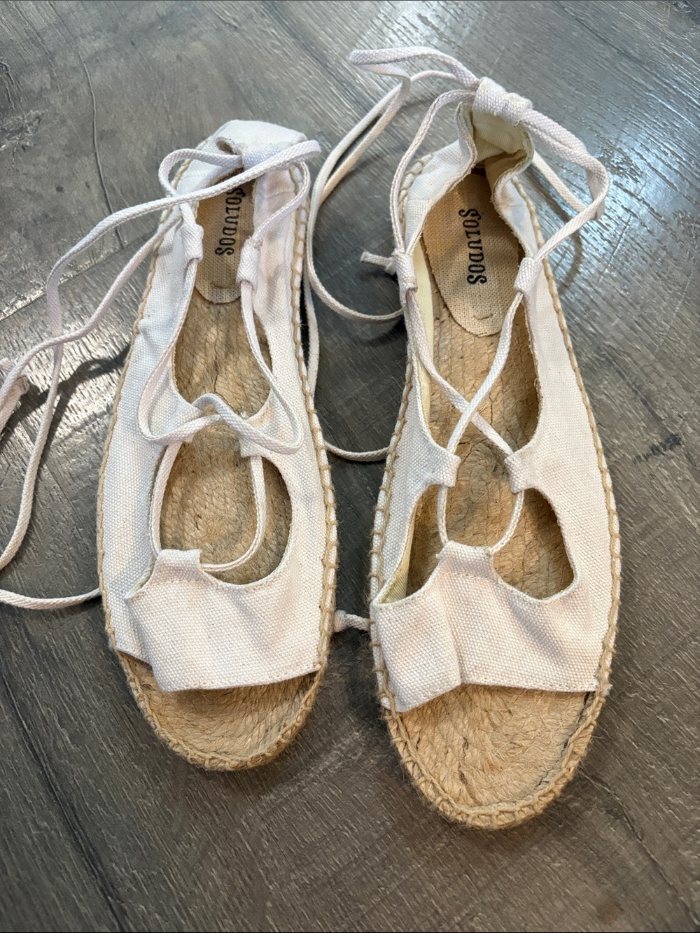 Soludos Women's Cream Canvas Lace-Up Espadrille Flats